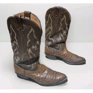 Vintage  Nocona Ostrich Cognac Leather Boots Men's 9.5D Western Cowboy